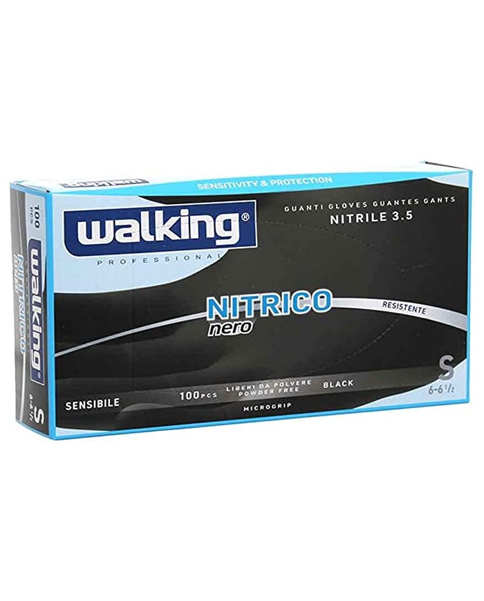 Guanti monouso in nitrile Walking Nitrico nero taglia S 6-6,5